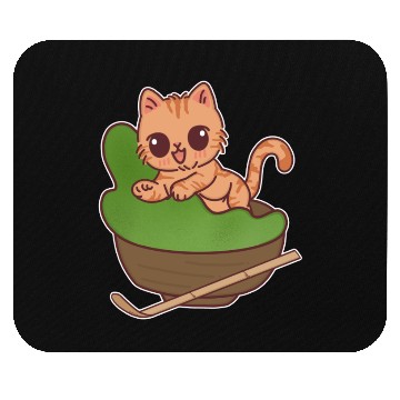 Discover Kawaii Cat in Matcha Tea Bowl Mouse Pads
