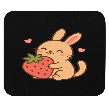 Discover Cute Bunny Embracing Strawberry Design Mouse Pads