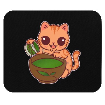 Discover Kawaii Cat Barista Making Matcha Tea Mouse Pads