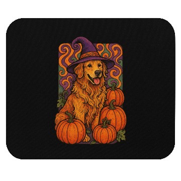 Discover Halloween Wizard Golden Retriever with Pumpkins Mouse Pads