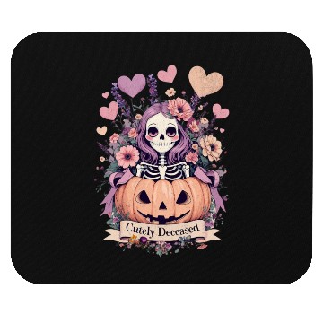 Discover Whimsical Skeleton with Pumpkin and Floral Accents Mouse Pads