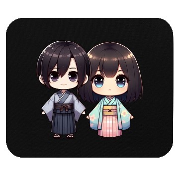 Discover Chibi Kawaii Traditional Kimono Duo Mouse Pads