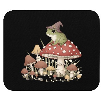 Discover Whimsical Forest Frog in Magic Mushroom Scene Mouse Pads