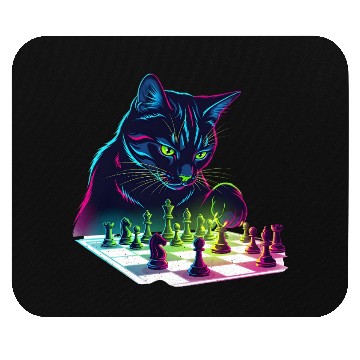 Discover Neon Black Cat Chess Art Mouse Pads