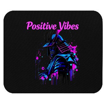 Discover Neon Samurai Skull with Positive Vibes Mouse Pads