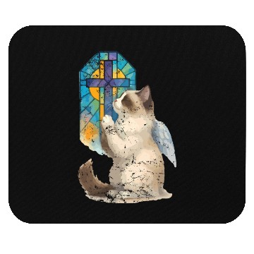 Discover Celestial Cat with Stained Glass Cross Mouse Pads