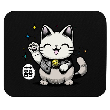 Discover Happy Maneki Neko - double happiness - 招き猫 Mouse Pads