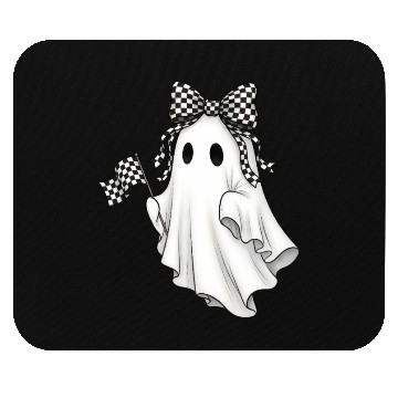 Discover Ghost Boo Checkered Bow Race Day Racing Flag Racer Mouse Pads
