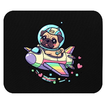 Discover Pug Astronaut in Rainbow Spaceship Mouse Pads