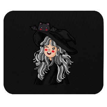 Discover Whimsical Witch with Bat Familiar Mouse Pads