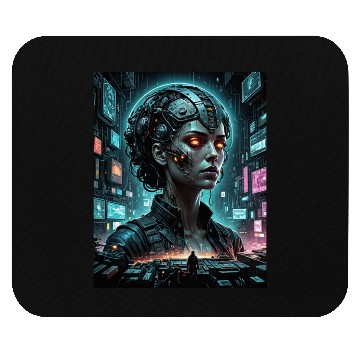 Discover Futuristic AI Cyborg Portrait Mouse Pads