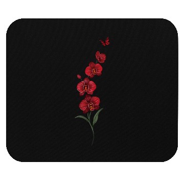 Discover Red Orchid Flowers illustration with red butterfly Mouse Pads