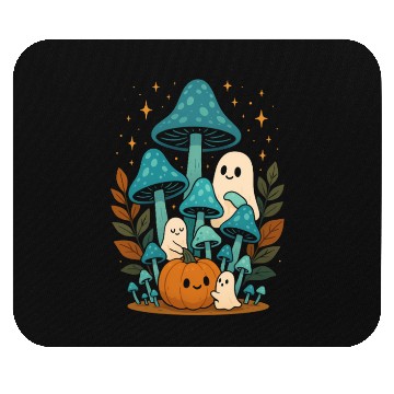 Discover Whimsical Ghost and Mushroom Halloween Scene Mouse Pads