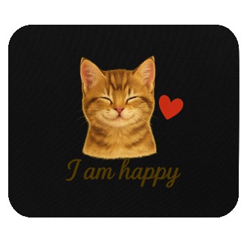 Discover I Am Happy – Cute Realistic Cat with Red Heart Mouse Pads