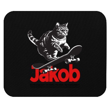Discover Cool Cat Skateboard with cute Boy Name JAKOB Mouse Pads