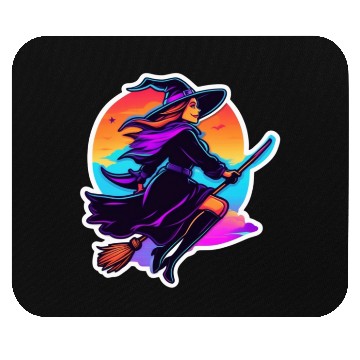 Discover Enchanted Witch on a Broom Halloween Mouse Pads