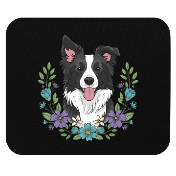Discover Playful Border Collie Floral Mouse Pads