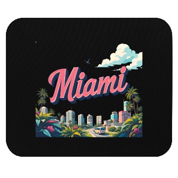 Discover Vibrant Miami Skyline with Tropical Flair Mouse Pads