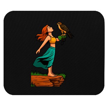 Discover Woman with Hawk on Arm in Nature Scene Mouse Pads
