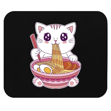 Discover Cute Kawaii Cat Eating Ramen  Mouse Pads