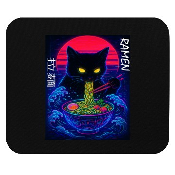 Discover Neon Black Cat Ramen Art Mouse Pads