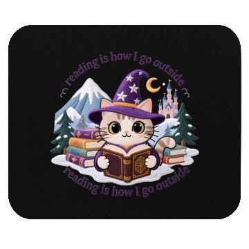 Discover Whimsical Cat Wizard Reading Magic Book Mouse Pads