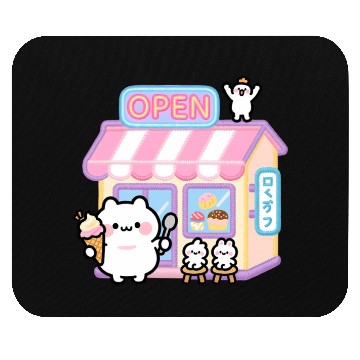 Discover Kawaii Cat Ice Cream Shop Illustration Mouse Pads