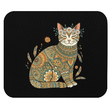 Discover Boho Cat – Smiling Floral Mandala Design Mouse Pads