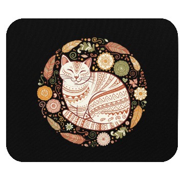 Discover Boho Cat – Cozy Mandala Feather Circle Mouse Pads