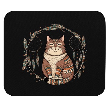 Discover Boho Cat Dreamcatcher – Tribal Spirit Animal Mouse Pads