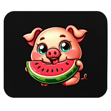 Discover Cute pig with watermelon summer vacation farmer Mouse Pads