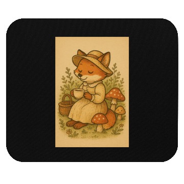Discover Whimsical Fox with Tea and Mushrooms Mouse Pads