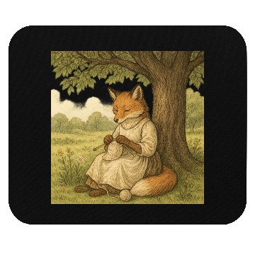 Discover Whimsical Fox Knitting Under Tree Mouse Pads