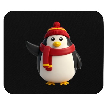 Discover Festive Penguin in Winter Gear Mouse Pads