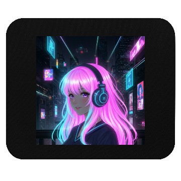 Discover Neon Cyber Girl Illustration Mouse Pads