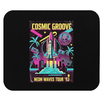 Discover Retro Neon Waves Space Rocket Mouse Pads