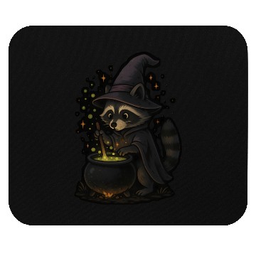 Discover Mystical Raccoon Witch in Magic Cauldron Mouse Pads