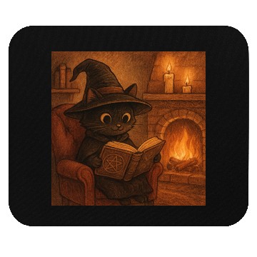Discover Enchanted Cat Witch by the Fireplace Mouse Pads