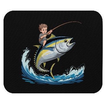 Discover Joyful young boy rides massive jumping tuna Mouse Pads