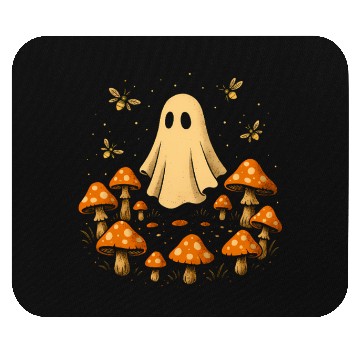 Discover Enchanted Mushroom and Ghost Illustration Mouse Pads