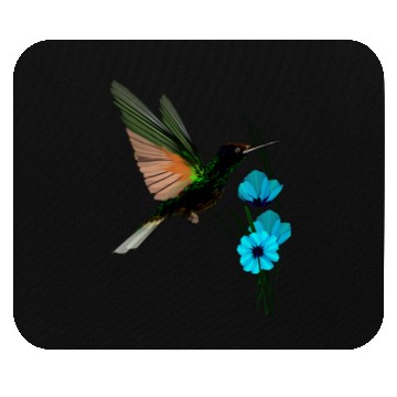 Discover Green Hummingbird-Blue Flowers Mouse Pads