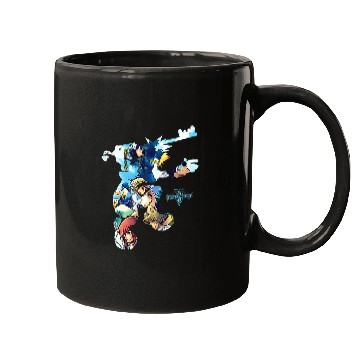 Discover Womens Disney Kingdom Hearts Heroes Group Shot Sora Silhouette Fill V-Neck Mugs