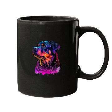 Discover Dog Rottweiler Synthwave 80s Retrowave Aesthetic 3 Mugs