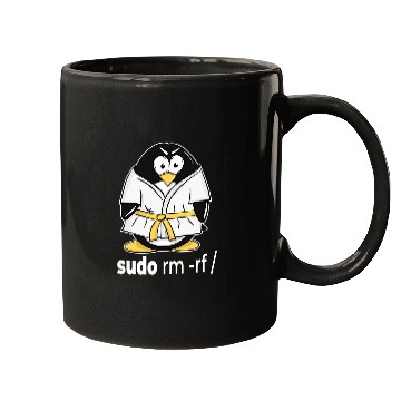Discover sudo rm rf linux penguin in a karate tuxedo for programmer Mugs