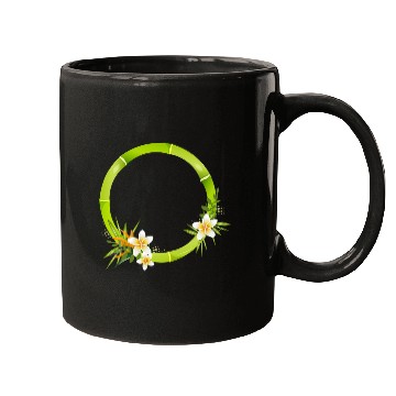 Discover Bamboo frame with leaves and exotic flowers Mugs