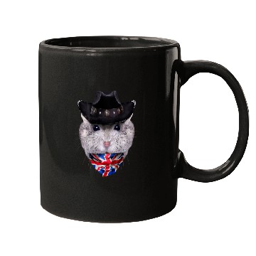 Discover Grey Dwarf Hamster in Cowboy Hat and Union Jack Bandana Mugs