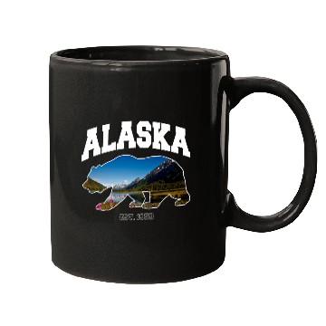 Discover Alaska Wilderness Bear Silhouette Graphic Design Mugs