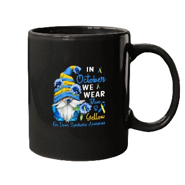 Discover Gnome In October We Wear Blue Yellow Down Syndromes Awareness Mugs