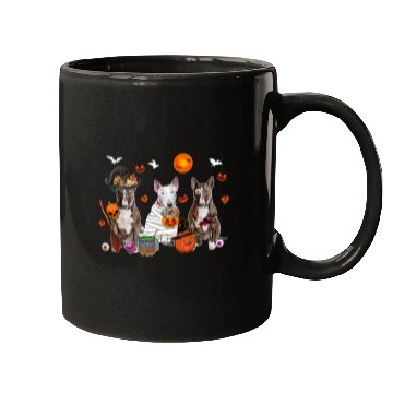 Discover Three Bull Terrier Dogs Witch Scary Mummy Halloween Zombie Mugs
