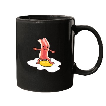 Discover Surf Life Kawaii Bacon Surfing On Fried Egg Breakfast Egg and Bacon Mugs